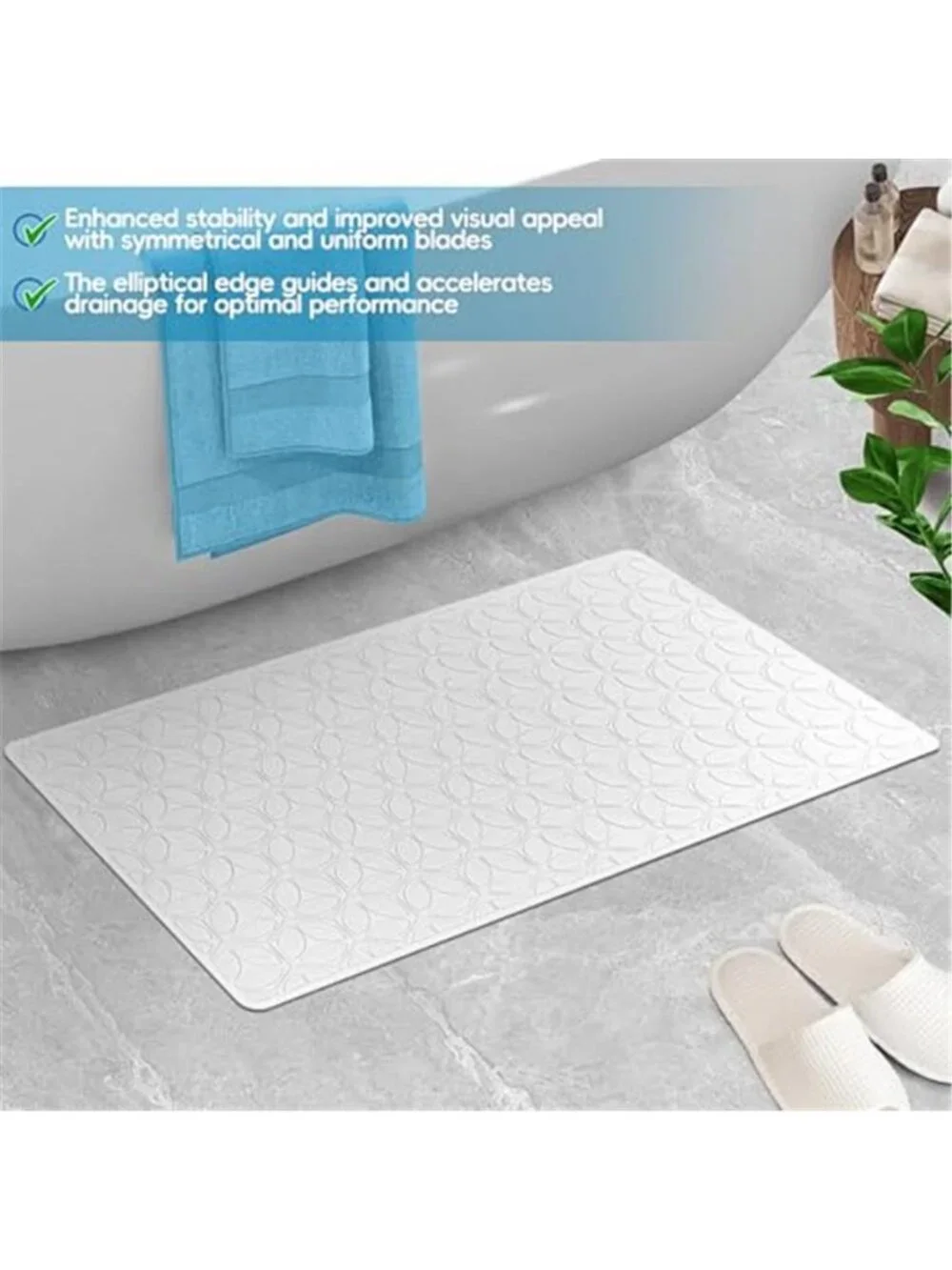 Non Slip Rubber Bath Mat Leaf Design Suction Cup Anti Slip Shower Mat White